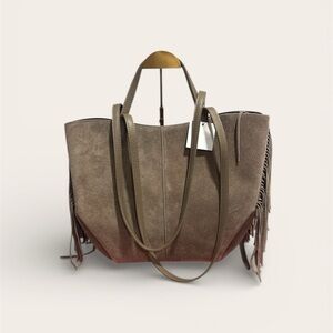 Made in Italy Suede Sand w/strap Fringes Sand Color